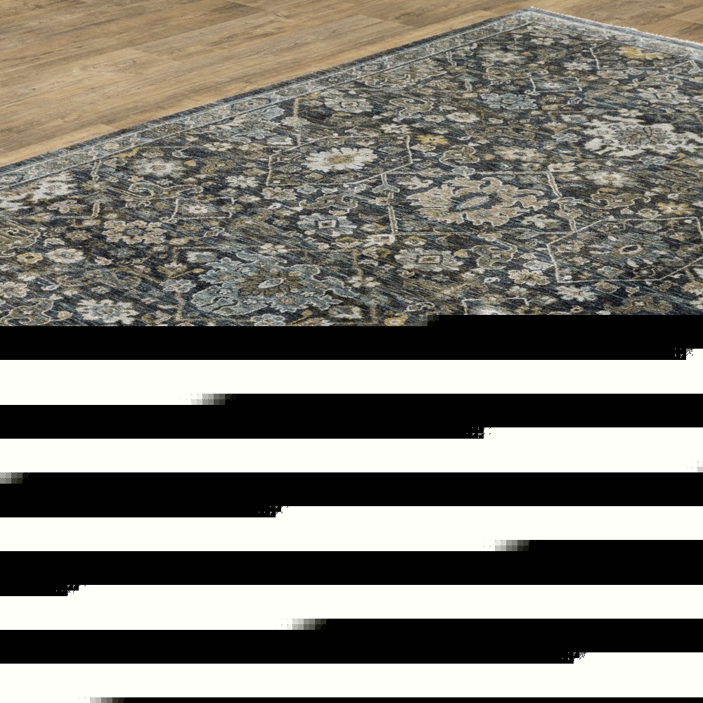 8' X 11' Blue And Dark Blue Oriental Area Rug With Fringe