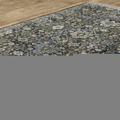 8' X 11' Blue And Dark Blue Oriental Area Rug With Fringe