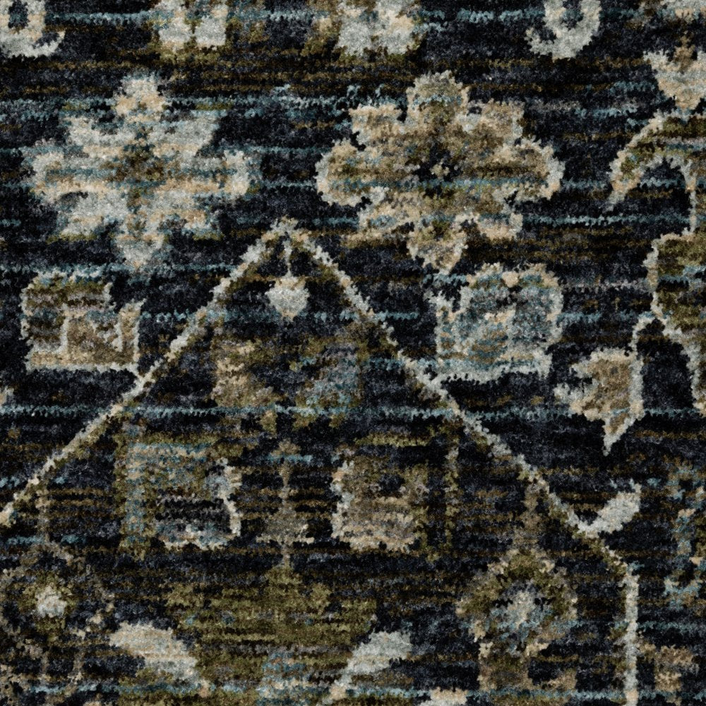 8' X 11' Blue And Dark Blue Oriental Area Rug With Fringe