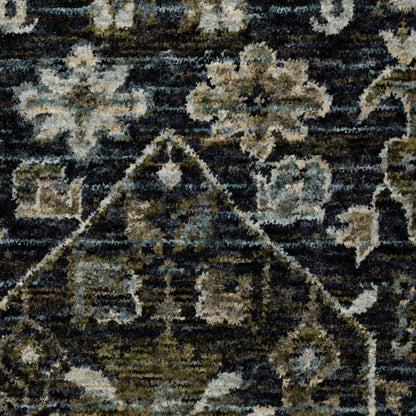 8' X 11' Blue And Dark Blue Oriental Area Rug With Fringe