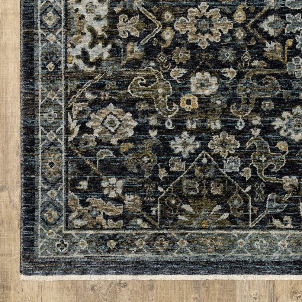 8' X 11' Blue And Dark Blue Oriental Area Rug With Fringe