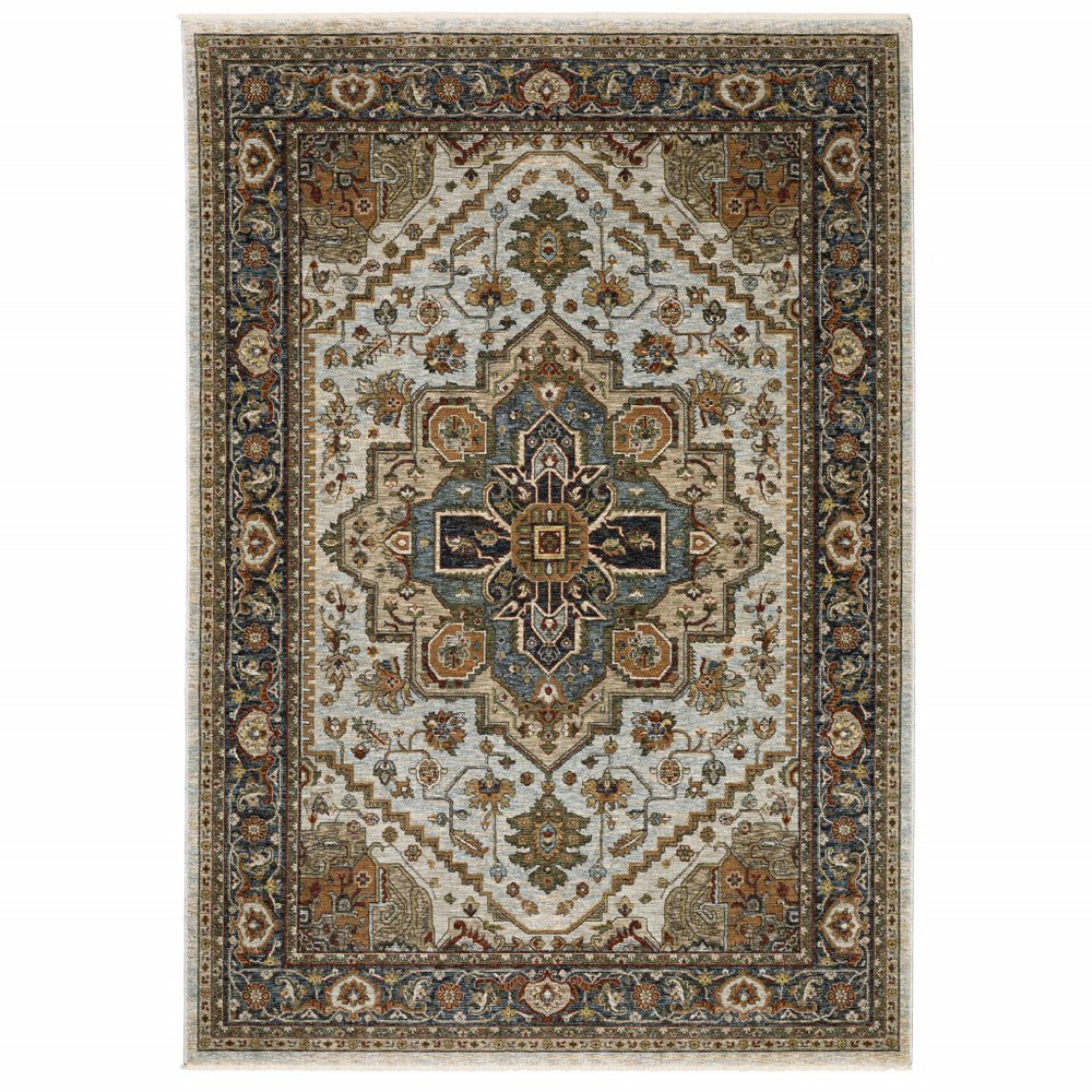 3' X 5' Beige And Ivory Oriental Area Rug With Fringe