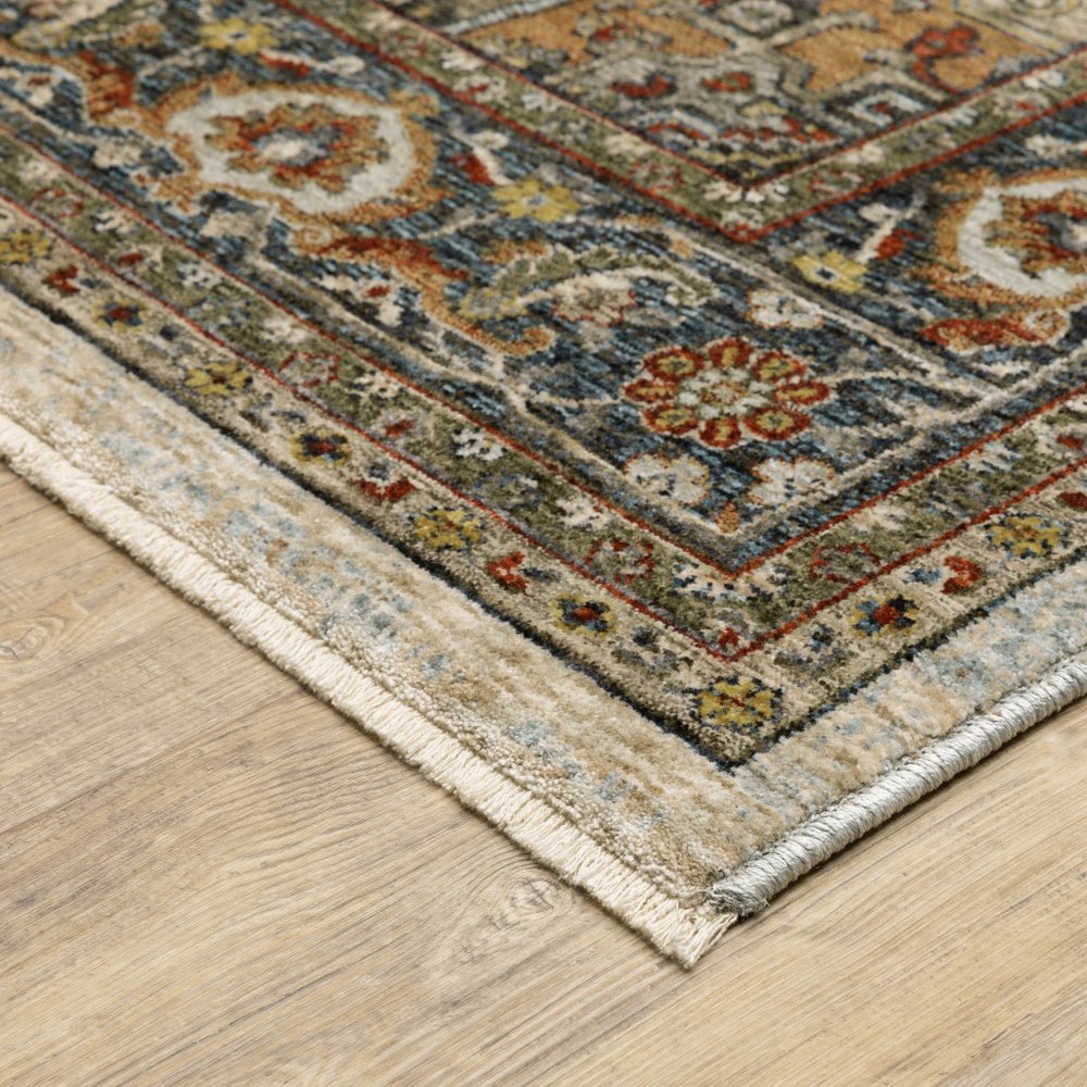3' X 5' Beige And Ivory Oriental Area Rug With Fringe