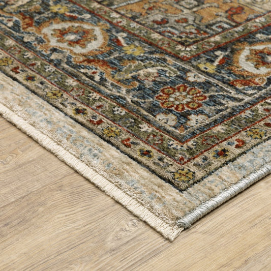 3' X 5' Beige And Ivory Oriental Area Rug With Fringe