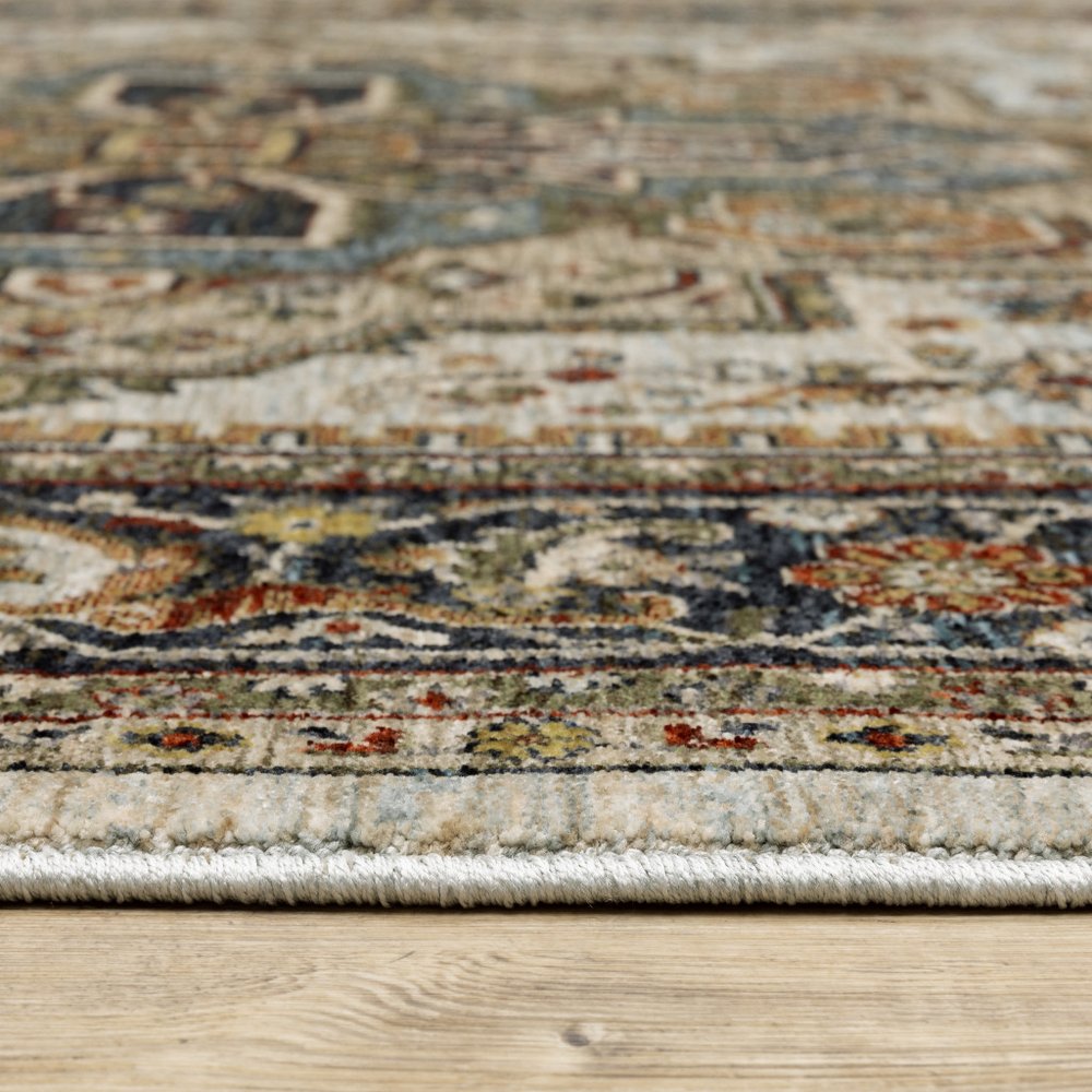 3' X 5' Beige And Ivory Oriental Area Rug With Fringe
