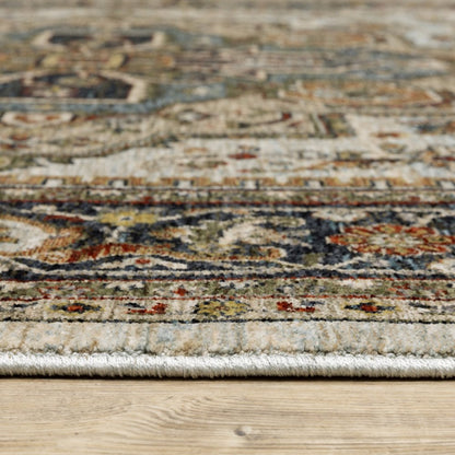 3' X 5' Beige And Ivory Oriental Area Rug With Fringe