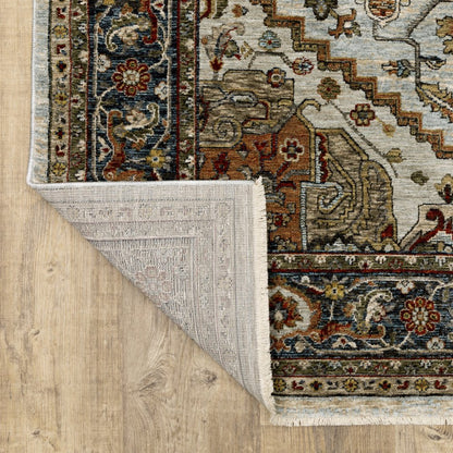 3' X 5' Beige And Ivory Oriental Area Rug With Fringe