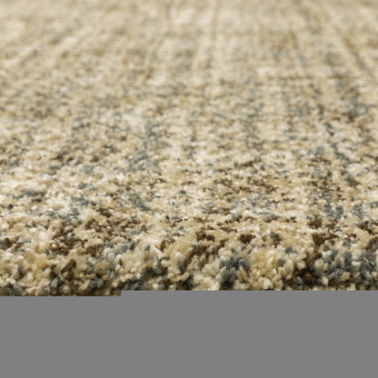 5' X 8' Beige Brown Tan And Blue Green Abstract Power Loom Stain Resistant Area Rug