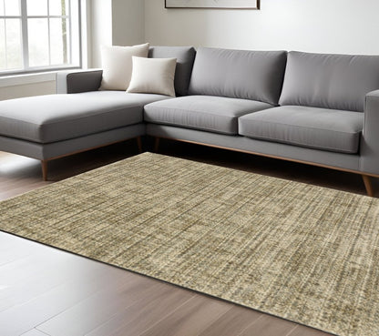 5' X 8' Beige Brown Tan And Blue Green Abstract Power Loom Stain Resistant Area Rug