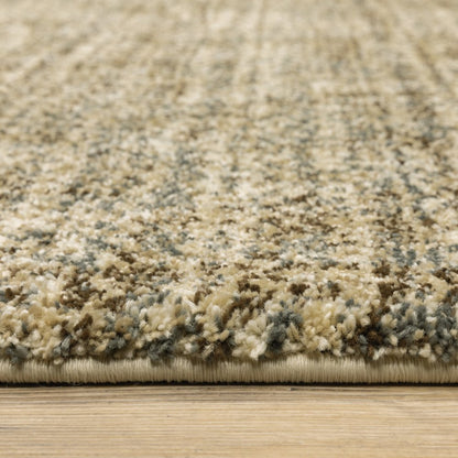 5' X 8' Beige Brown Tan And Blue Green Abstract Power Loom Stain Resistant Area Rug