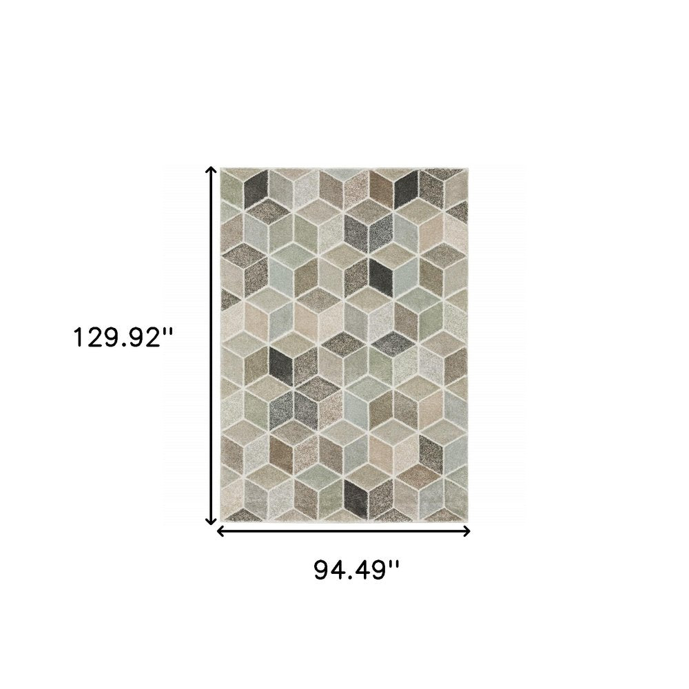 8' X 11' Ivory Gray And Charcoal Geometric Area Rug