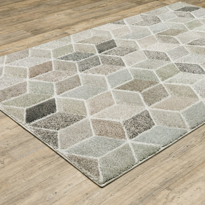 8' X 11' Ivory Gray And Charcoal Geometric Area Rug