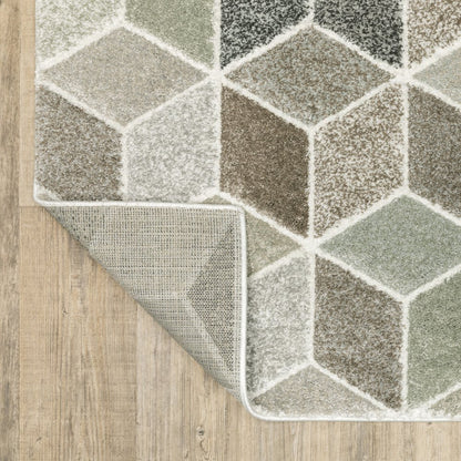 8' X 11' Ivory Gray And Charcoal Geometric Area Rug