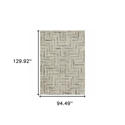 8' X 11' Ivory And Beige Geometric Area Rug