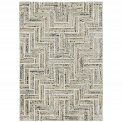 8' X 11' Ivory And Beige Geometric Area Rug