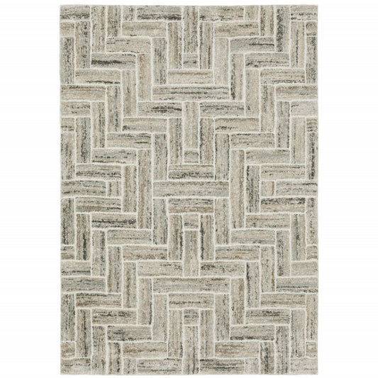 8' X 11' Ivory And Beige Geometric Area Rug