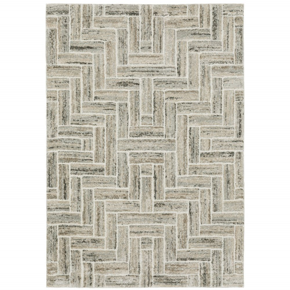 8' X 11' Ivory And Beige Geometric Area Rug