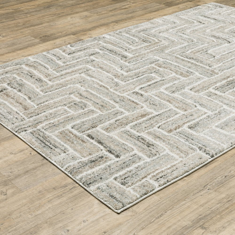 8' X 11' Ivory And Beige Geometric Area Rug