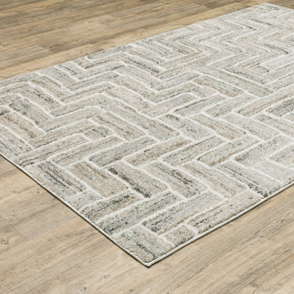 8' X 11' Ivory And Beige Geometric Area Rug