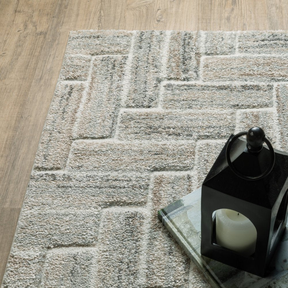 8' X 11' Ivory And Beige Geometric Area Rug