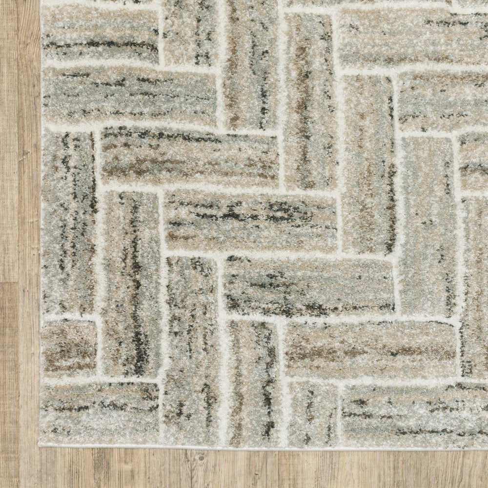 8' X 11' Ivory And Beige Geometric Area Rug