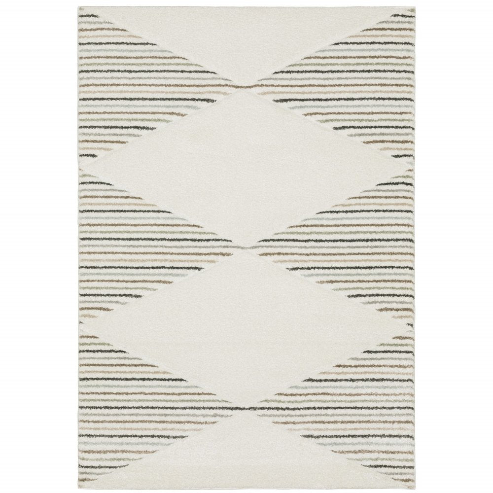 8' X 11' Beige Black And Green Geometric Area Rug