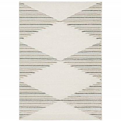 8' X 11' Beige Black And Green Geometric Area Rug