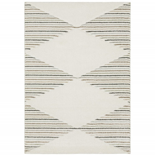 8' X 11' Beige Black And Green Geometric Area Rug