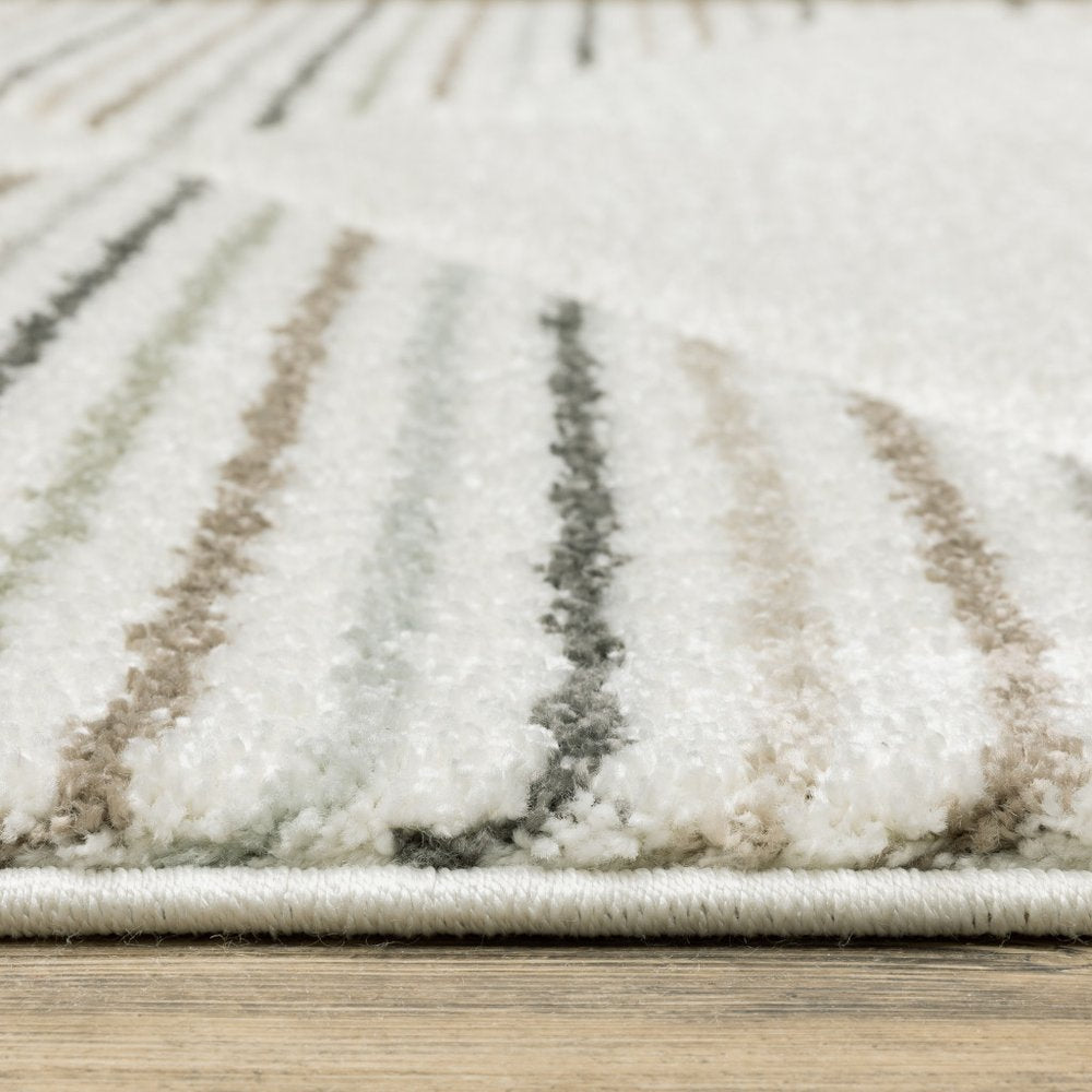 8' X 11' Beige Black And Green Geometric Area Rug