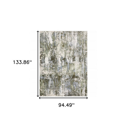 8' X 11' Green And Blue Abstract Area Rug