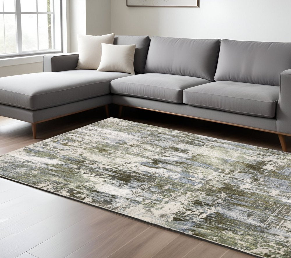 8' X 11' Green And Blue Abstract Area Rug