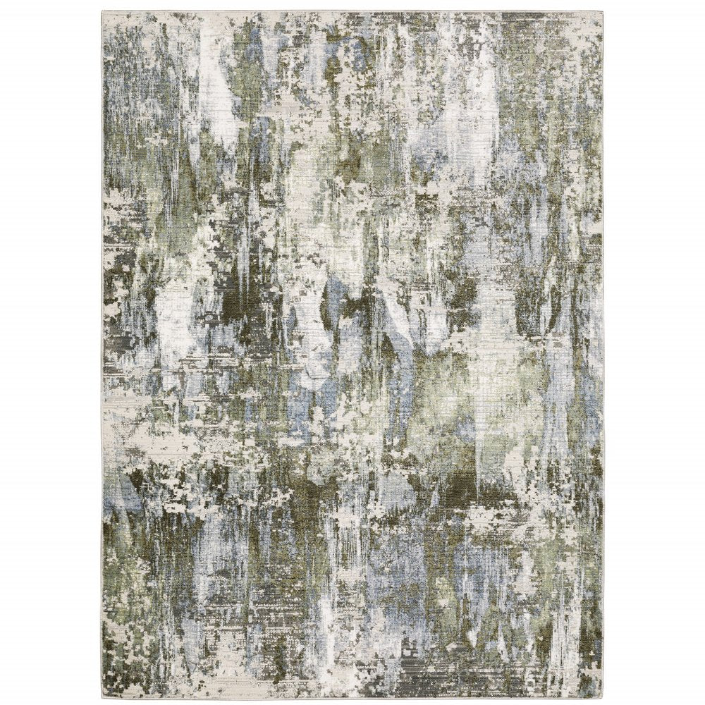 8' X 11' Green And Blue Abstract Area Rug