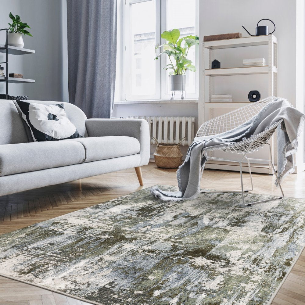8' X 11' Green And Blue Abstract Area Rug