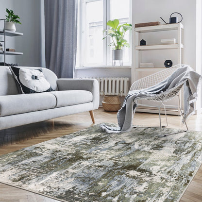 8' X 11' Green And Blue Abstract Area Rug