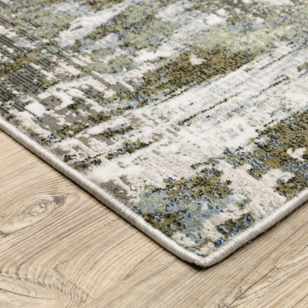 8' X 11' Green And Blue Abstract Area Rug