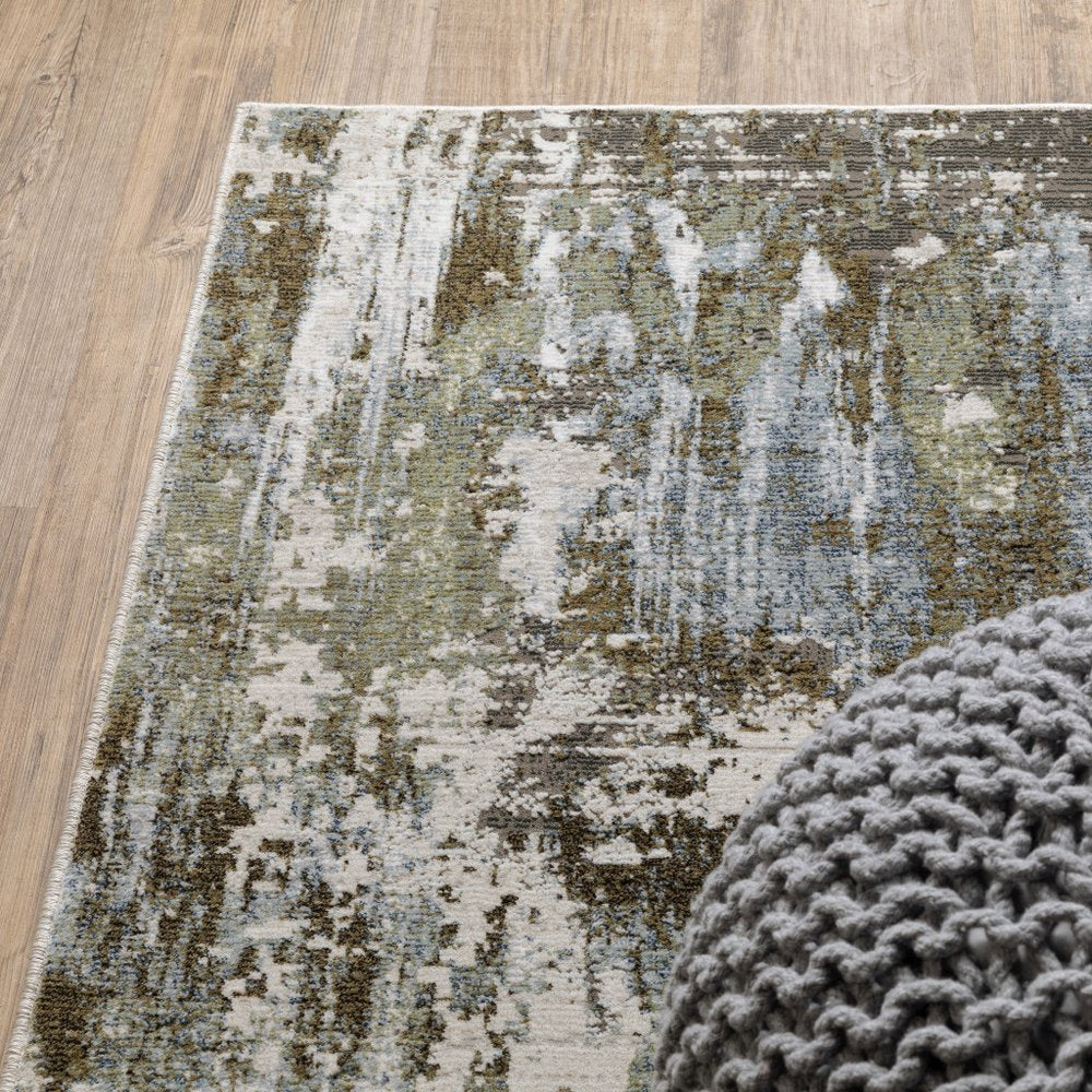 8' X 11' Green And Blue Abstract Area Rug