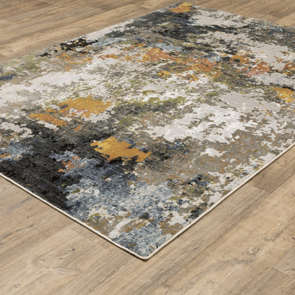 8' X 11' Beige Green And Orange Abstract Area Rug