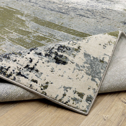 2' X 8' Blue Green Grey Brown And Beige Abstract Power Loom Stain Resistant Runner Rug