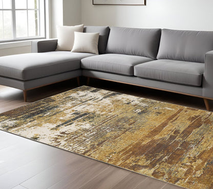 8' X 11' Gold And Beige Abstract Area Rug
