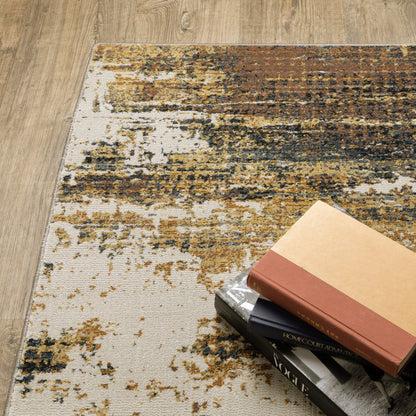 8' X 11' Gold And Beige Abstract Area Rug