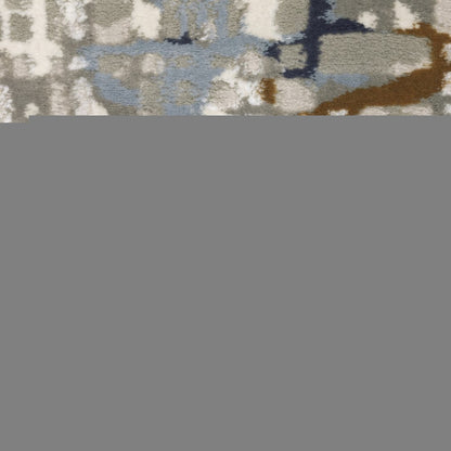 3' X 5' Blue Ivory Grey Brown Beige And Light Blue Abstract Power Loom Stain Resistant Area Rug