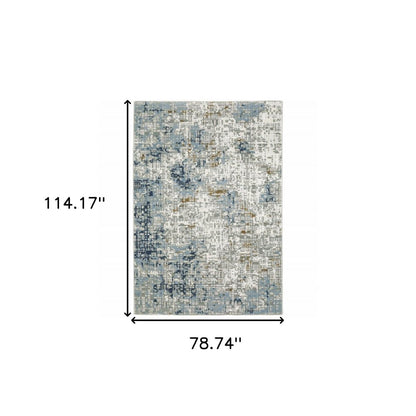 3' X 5' Blue Ivory Grey Brown Beige And Light Blue Abstract Power Loom Stain Resistant Area Rug