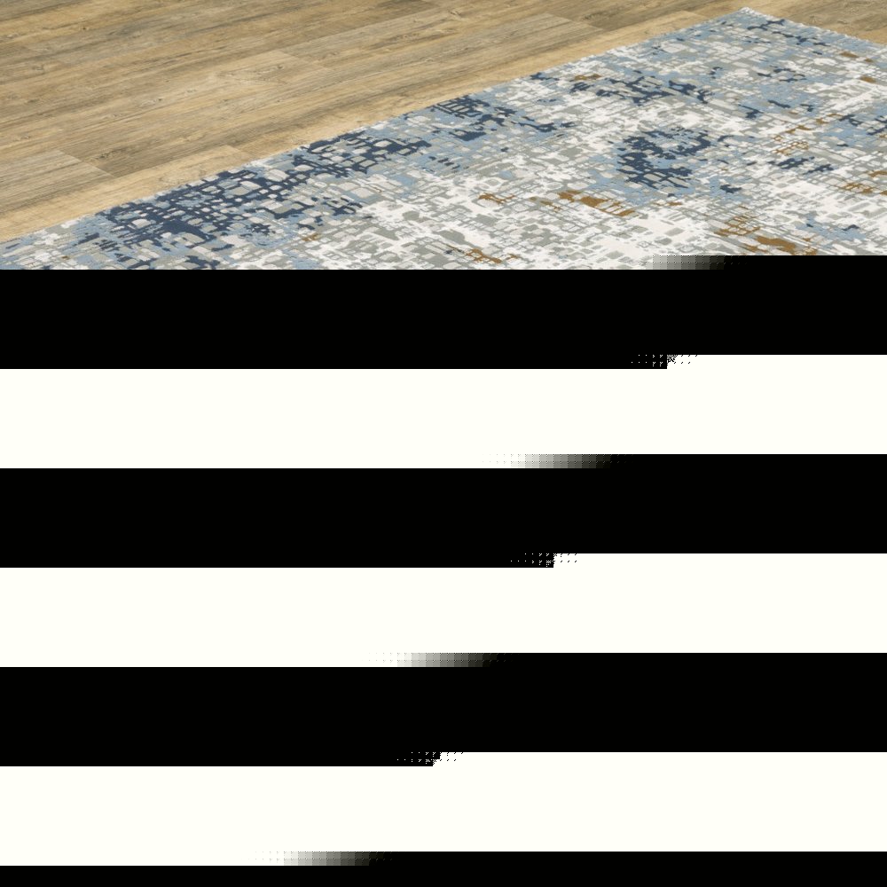3' X 5' Blue Ivory Grey Brown Beige And Light Blue Abstract Power Loom Stain Resistant Area Rug