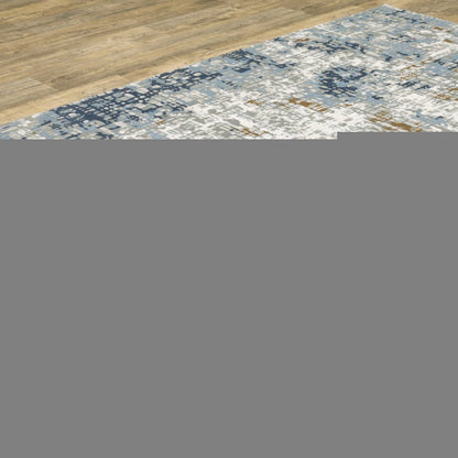 3' X 5' Blue Ivory Grey Brown Beige And Light Blue Abstract Power Loom Stain Resistant Area Rug