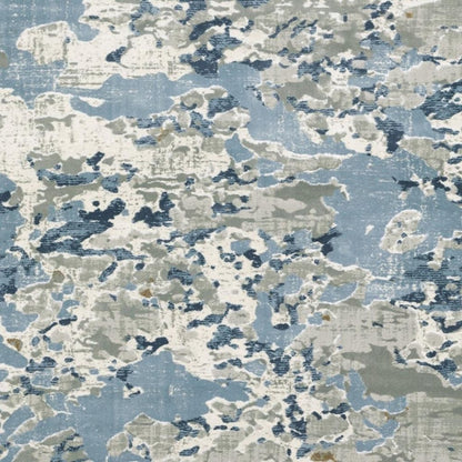 2' X 8' Grey Blue Ivory Navy Beige And Brown Abstract Power Loom Stain Resistant Runner Rug