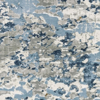 2' X 8' Grey Blue Ivory Navy Beige And Brown Abstract Power Loom Stain Resistant Runner Rug