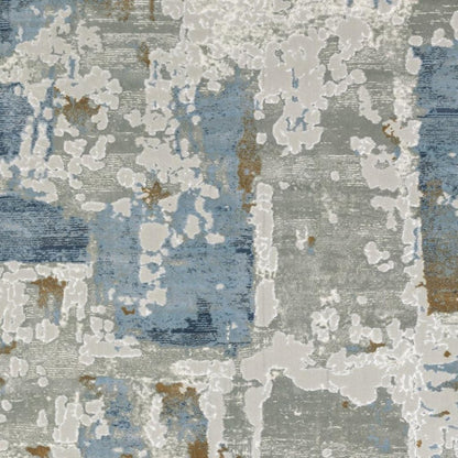 2' X 8' Grey Blue Navy Ivory And Brown Abstract Power Loom Stain Resistant Runner Rug