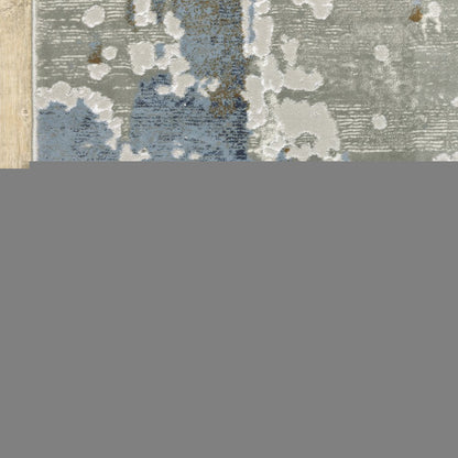3' X 5' Grey Blue Navy Ivory And Brown Abstract Power Loom Stain Resistant Area Rug