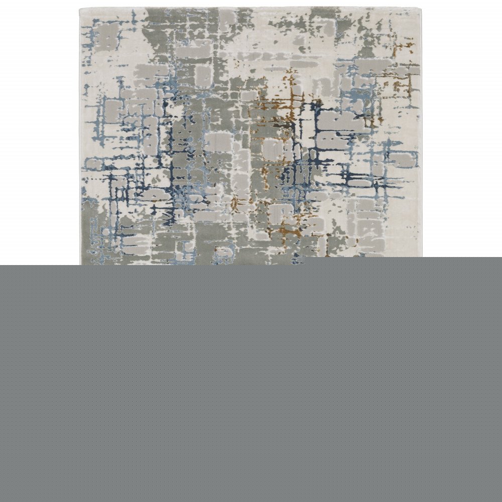 5' X 8' Grey Blue Brown Ivory And Deep Blue Abstract Power Loom Stain Resistant Area Rug