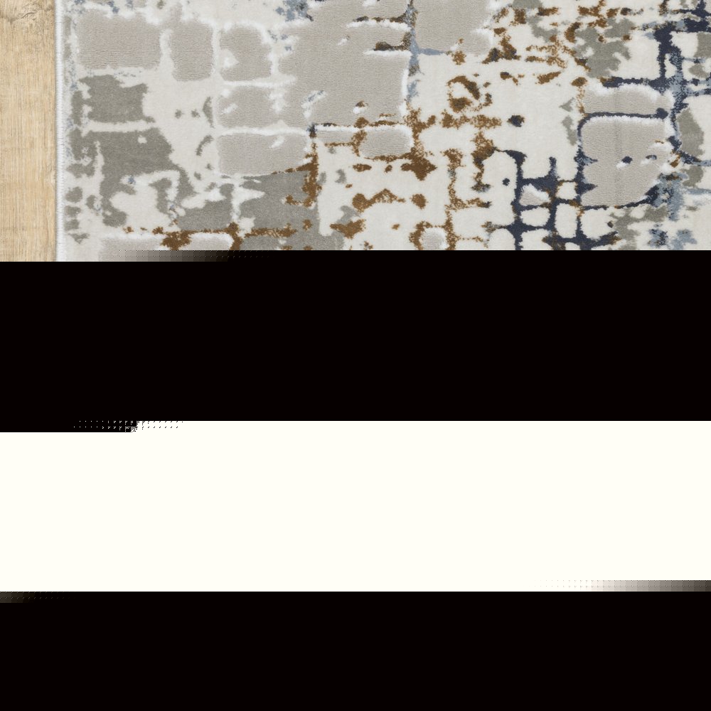 5' X 8' Grey Blue Brown Ivory And Deep Blue Abstract Power Loom Stain Resistant Area Rug